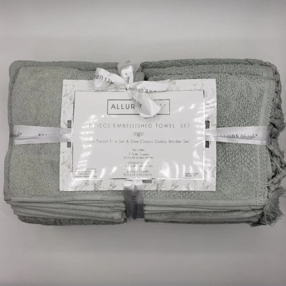 Allure Lifestyle Jacquard Tasseled Towel Set 6-Piece - Silver Sage